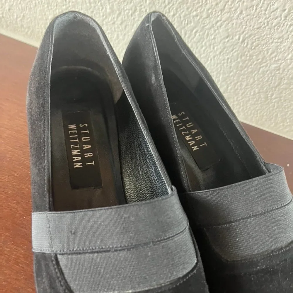 ** Stuart Weitzman Black Suede Loafers Shoes Slip On Black Low Heel Size 8